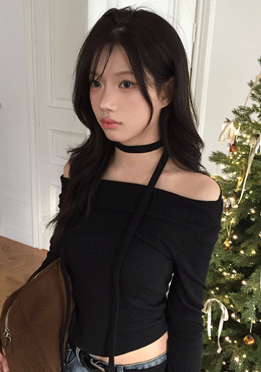 [スカーフSET]Vカットシャーリングオフショル