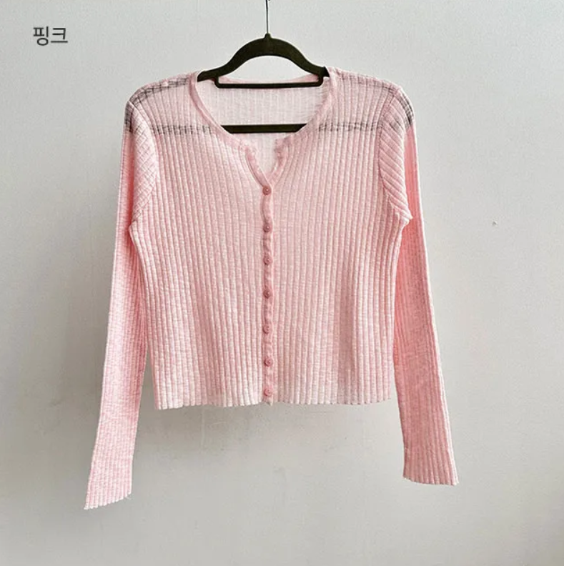 シースルーリブ長袖ニットカーディガン | ファッション通販サイト NUGU