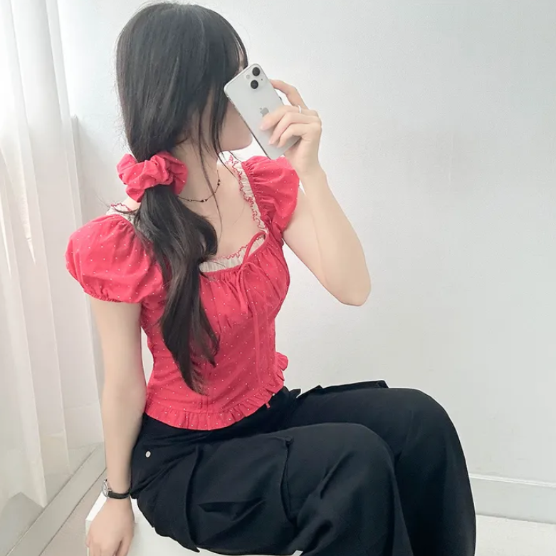 ※ゆん　【新品・未使用】Marionette シルク半袖プリーツトップス セール】プリーツ袖配色トップス（Tシャツ/カットソー
