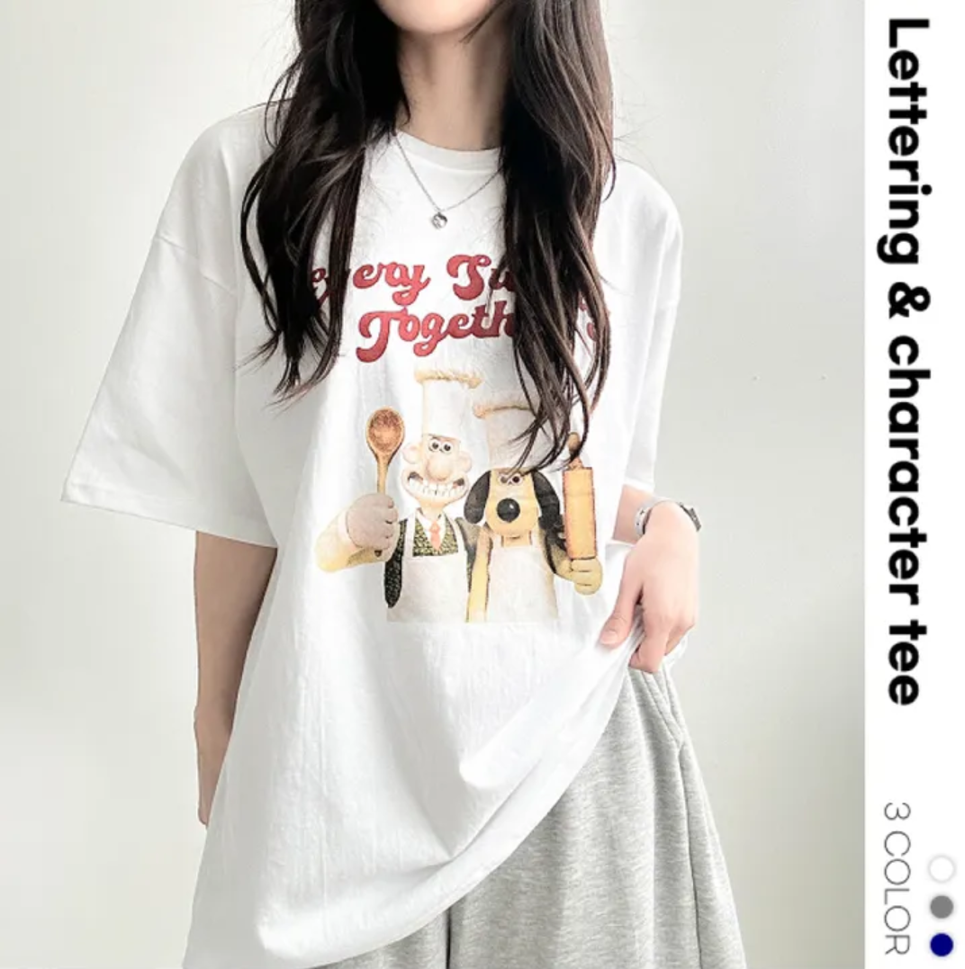 オーバーサイズレタリングプリント半袖Tシャツ | ファッション
