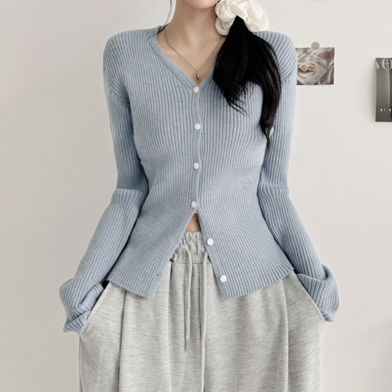 Vネックサマー透かし編シースルールーズフィットカーディガン