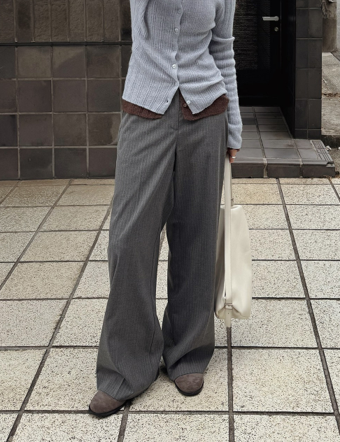 ストライプウエストゴムスラックス