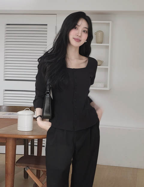 スクエアネックジャケットブラウス