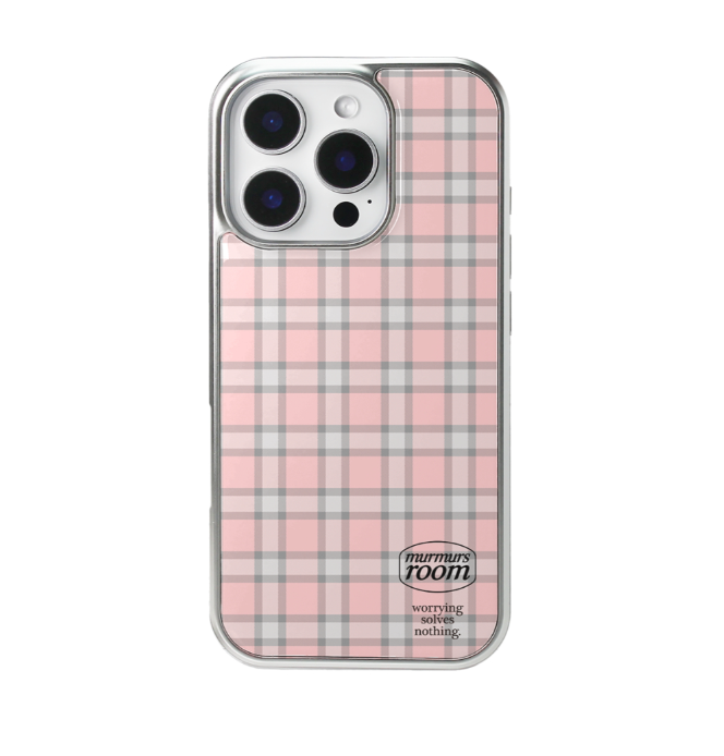 チェッカーボード エポキシ スマホケース (silver / pink
