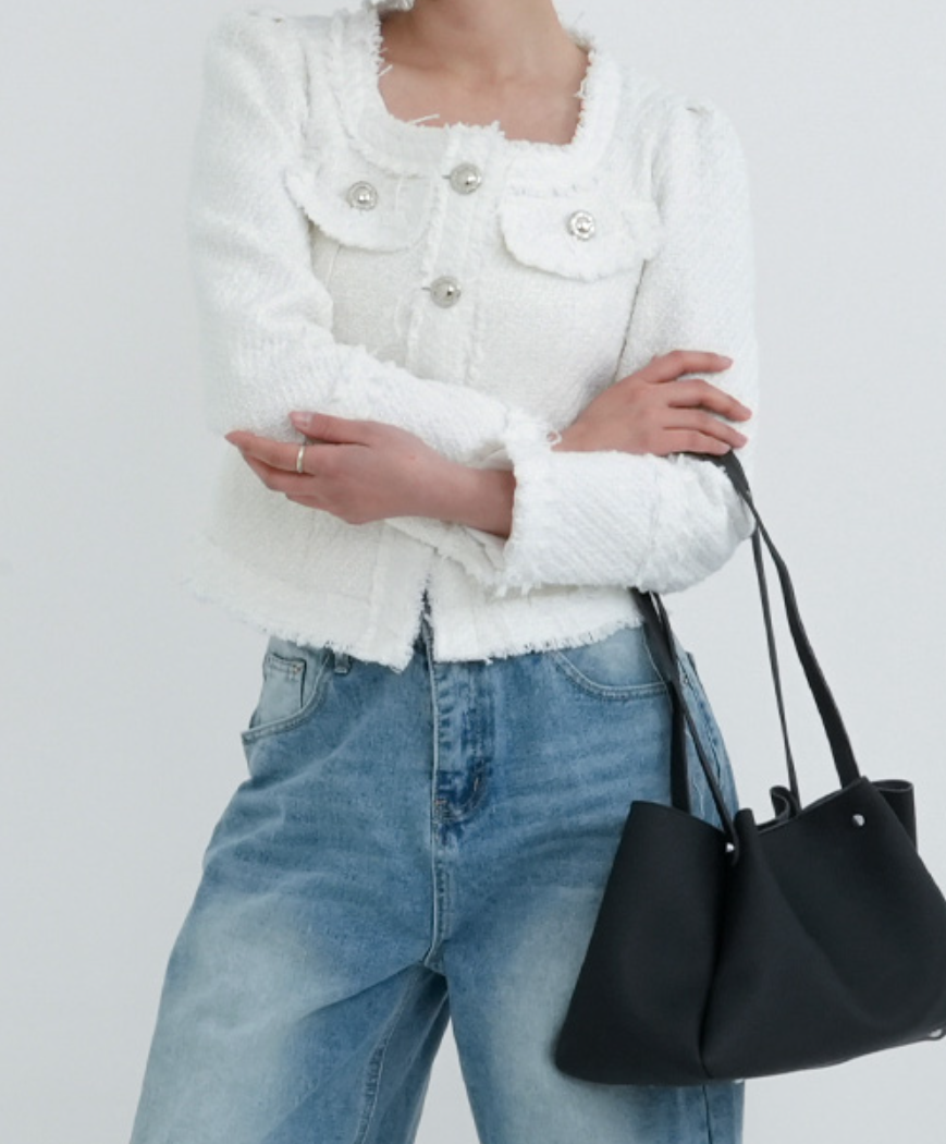 スクエアネックツイードジャケット