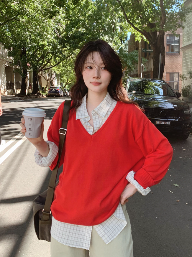 コットンルーズフィットVネックニット