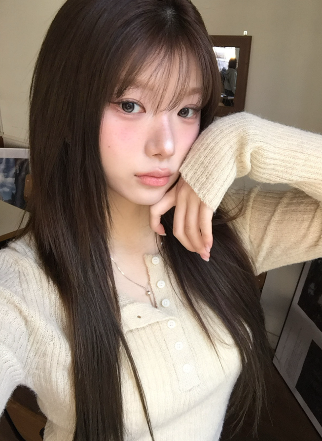 (5color)スリムフィットラインリブヘンリーネックニット