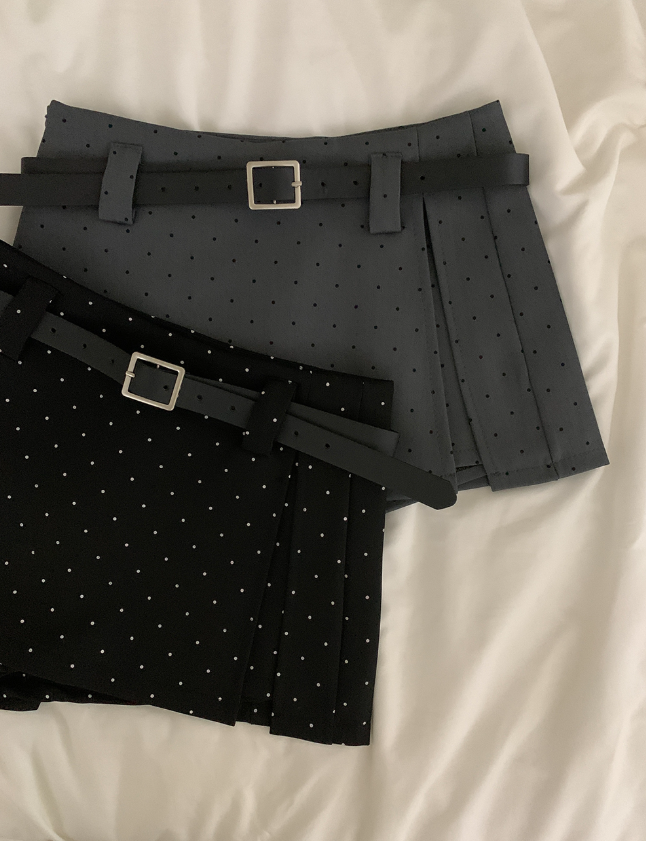 (set)[ベルト]ドットポイントミニスカート