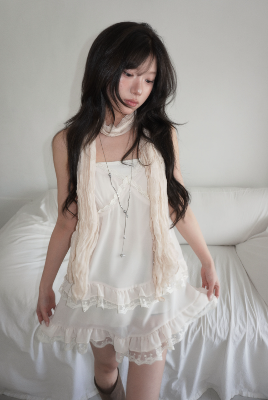 ドットシフォンレースキャミソールワンピース