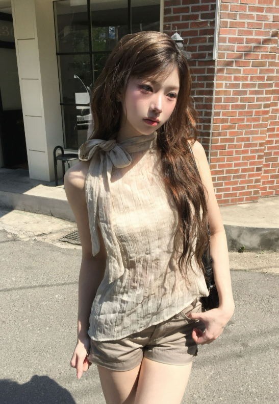 (2 color)リボンチェックブラウス