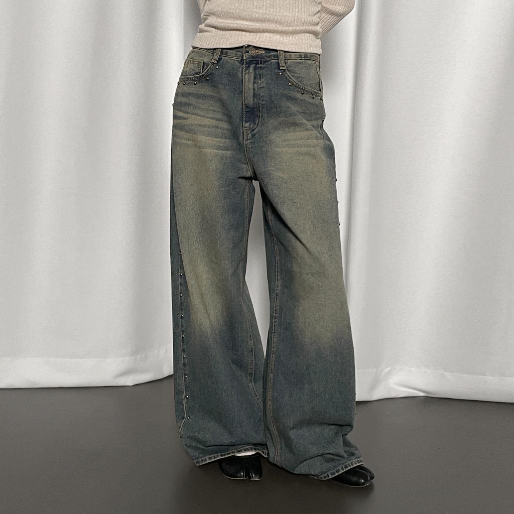 スタックウォッシュスタッドワイドデニムパンツ | ファッション通販