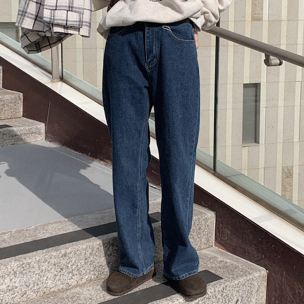 裏起毛ストレートデニムパンツ