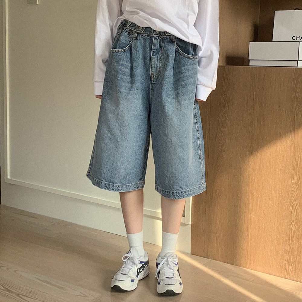 サイドバックルハーフデニムパンツ | ファッション通販サイト NUGU