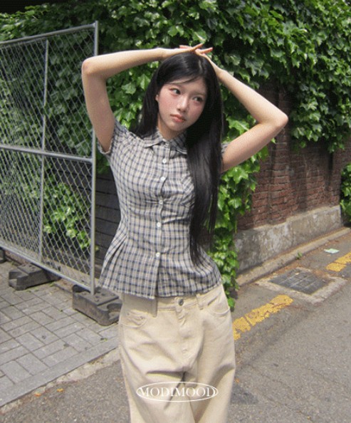 スリムタック入りチェック半袖シャツ