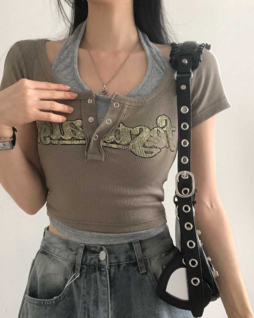 todo リブ編み 半袖Tシャツ リブ編みウォッシュド刺繍Tシャツ - イエロー | ZARA Japan / 日本
