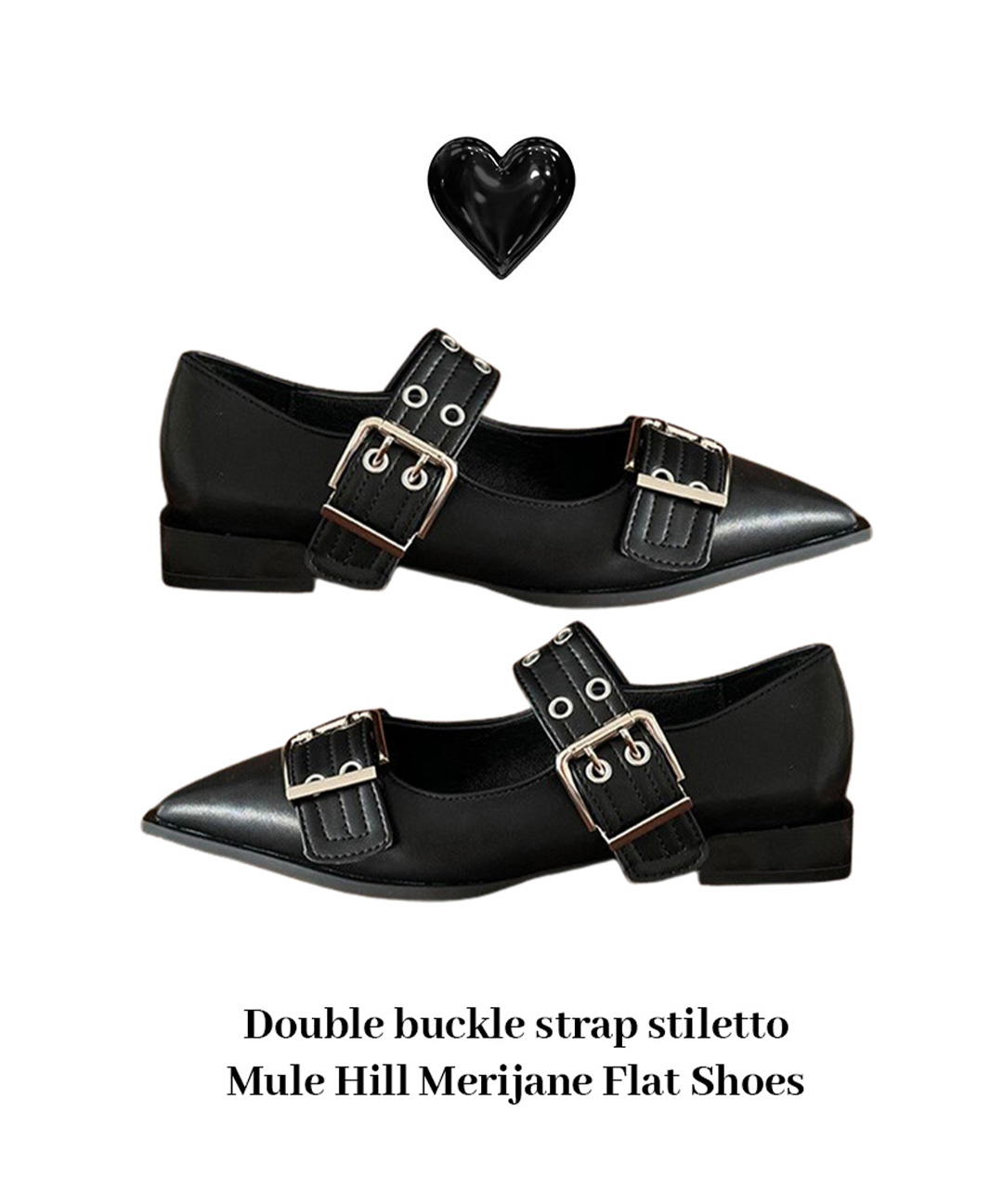 ポインテッドトゥダブルバックルフラットシューズ | ファッション通販