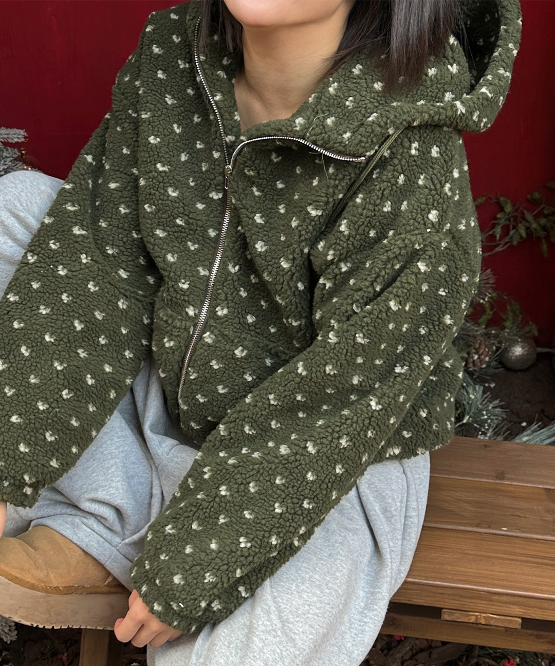 3 col) ドット柄 ボア フリース パーカー | ファッション通販サイト NUGU