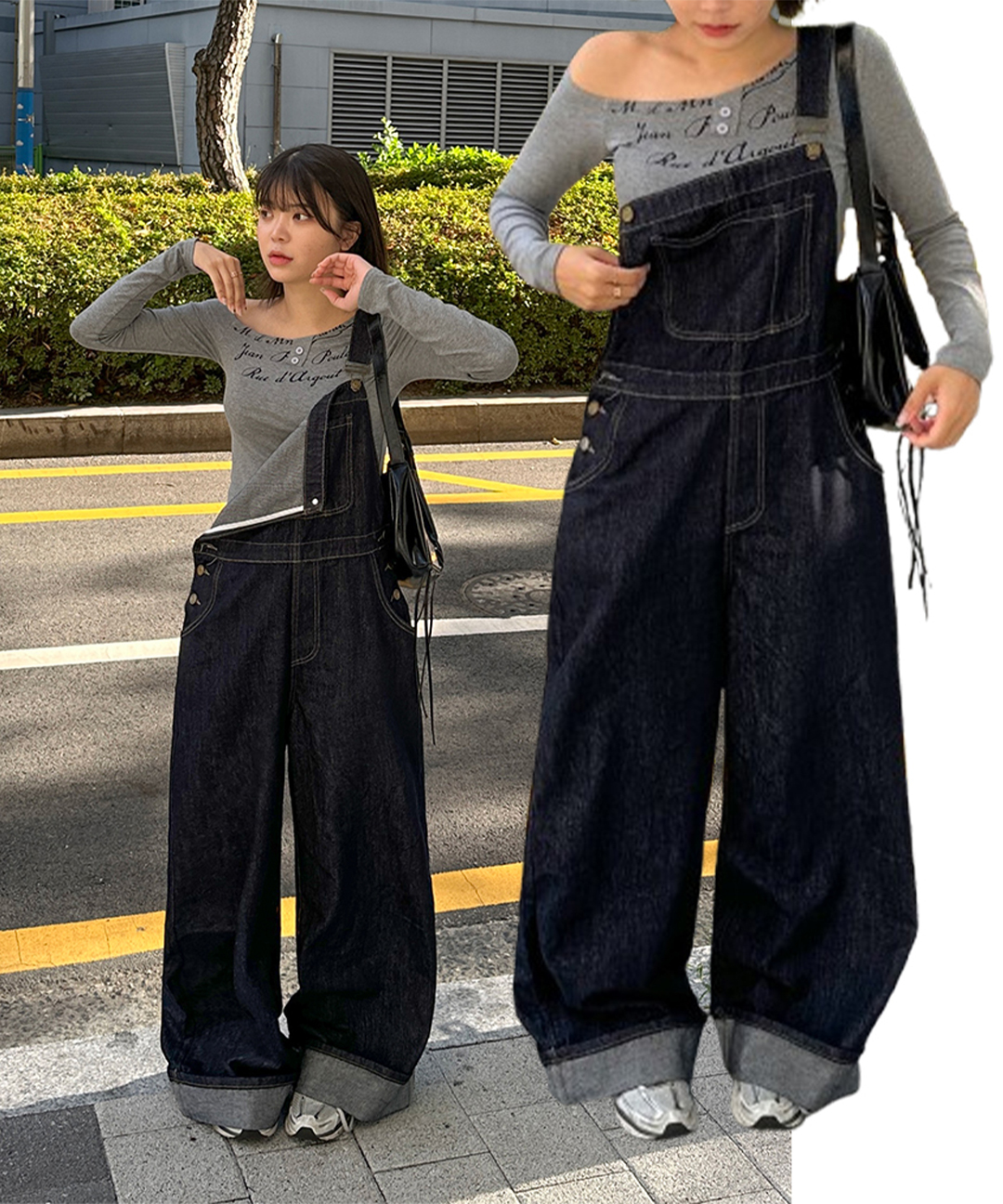 ロールアップワイドデニムオーバーオール | ファッション通販サイト NUGU