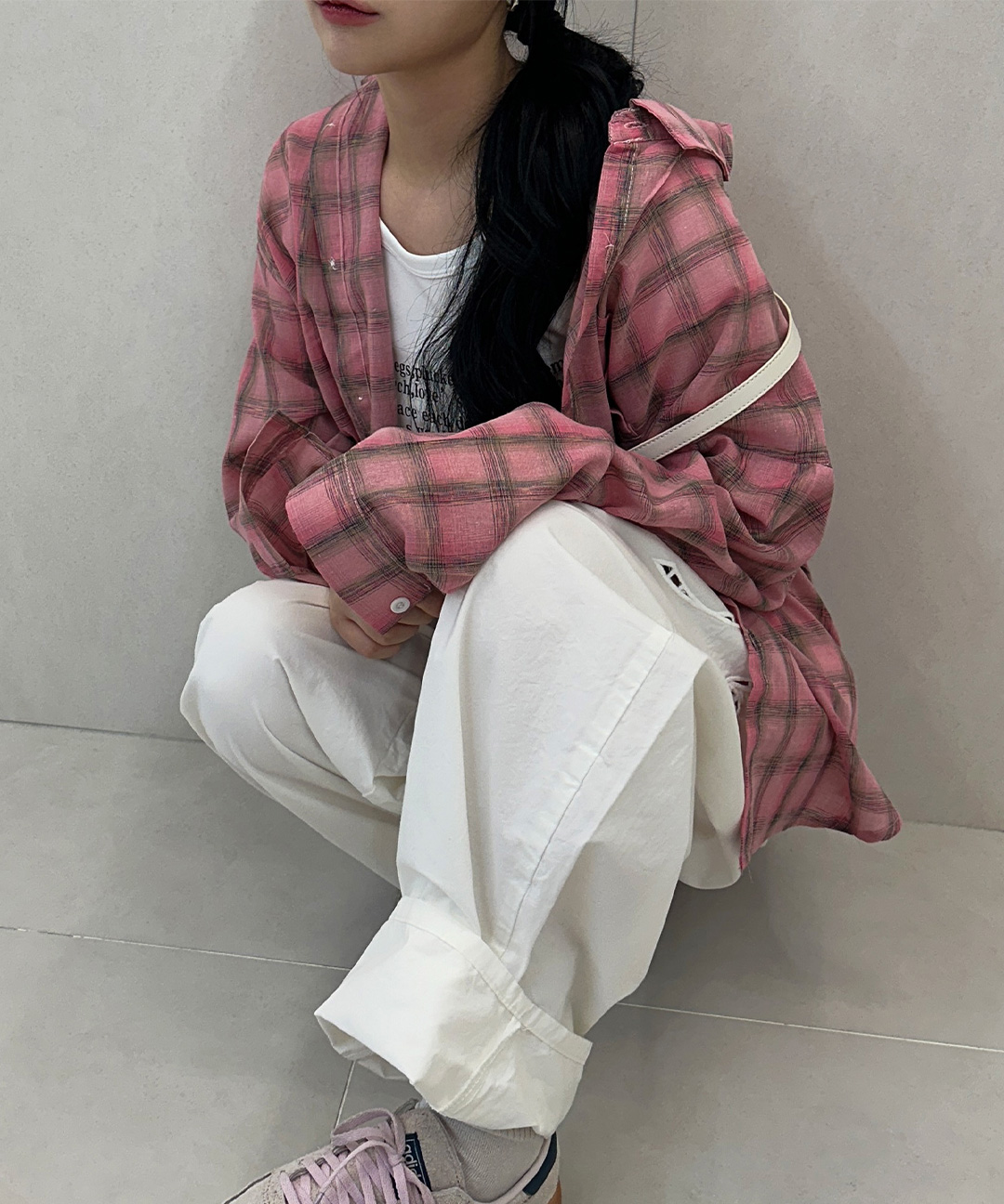 ラブリーオーバーフィットピンクチェックシャツ | ファッション通販