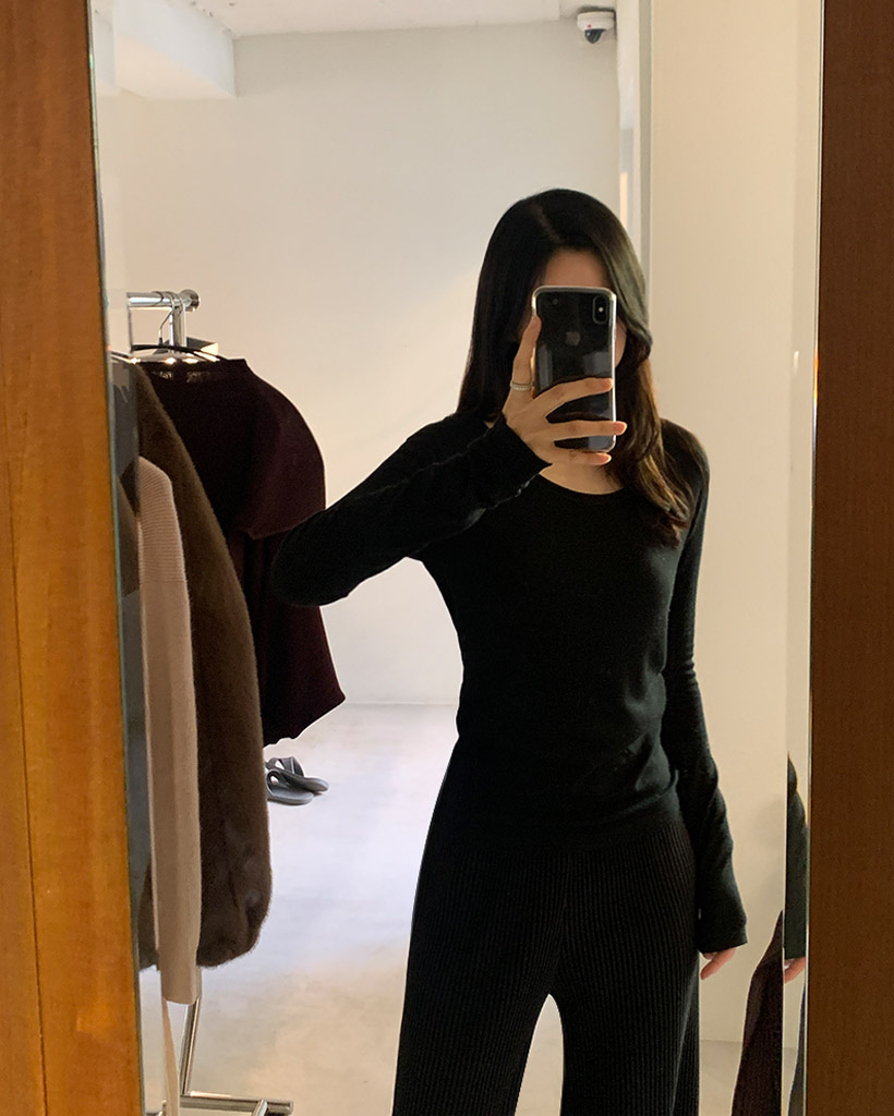 Wool Tencel Slim Fit T-shirt - Black