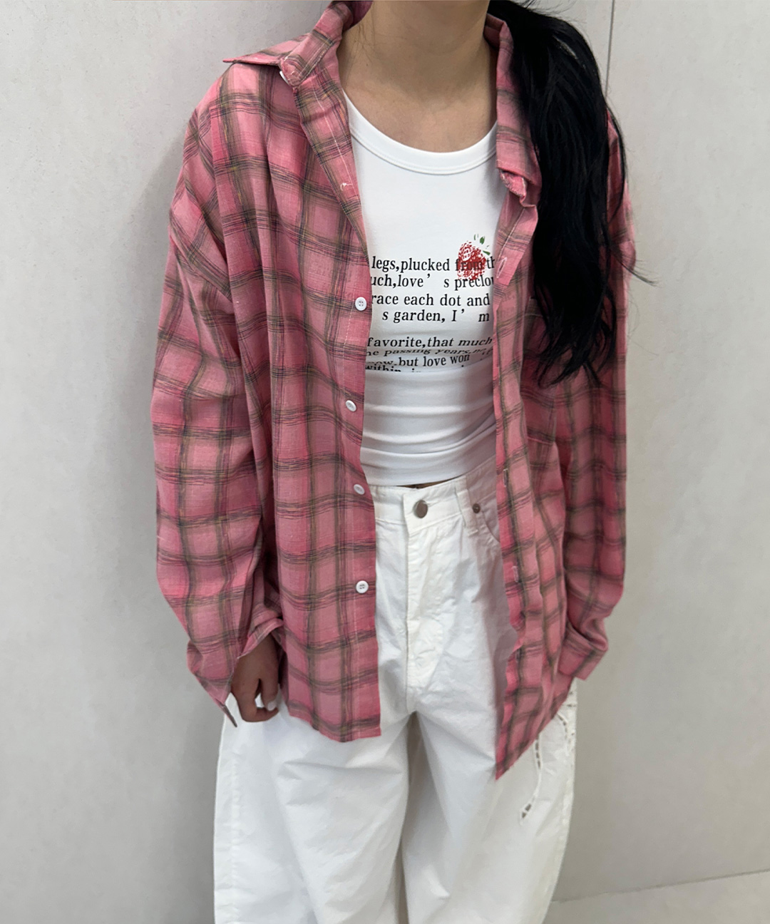 ラブリーオーバーフィットピンクチェックシャツ | ファッション通販