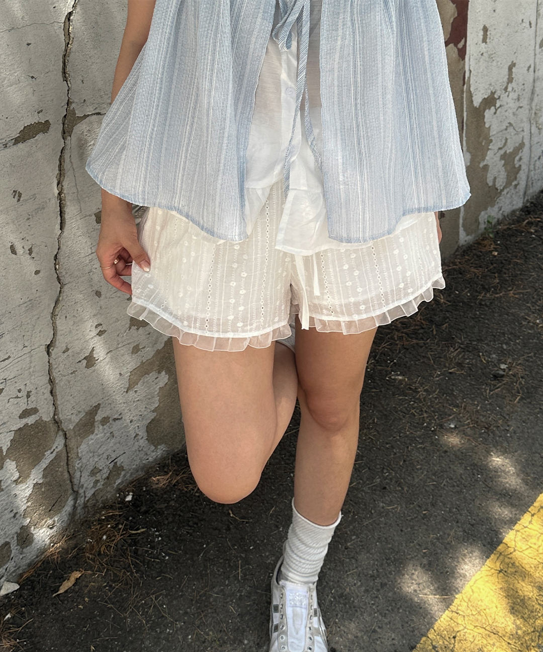 ⭐️未使用近い⭐️CC 24SSコットン　ショートパンツ 38 白 ドットパンチングゴムレースショートパンツ | ファッション通販