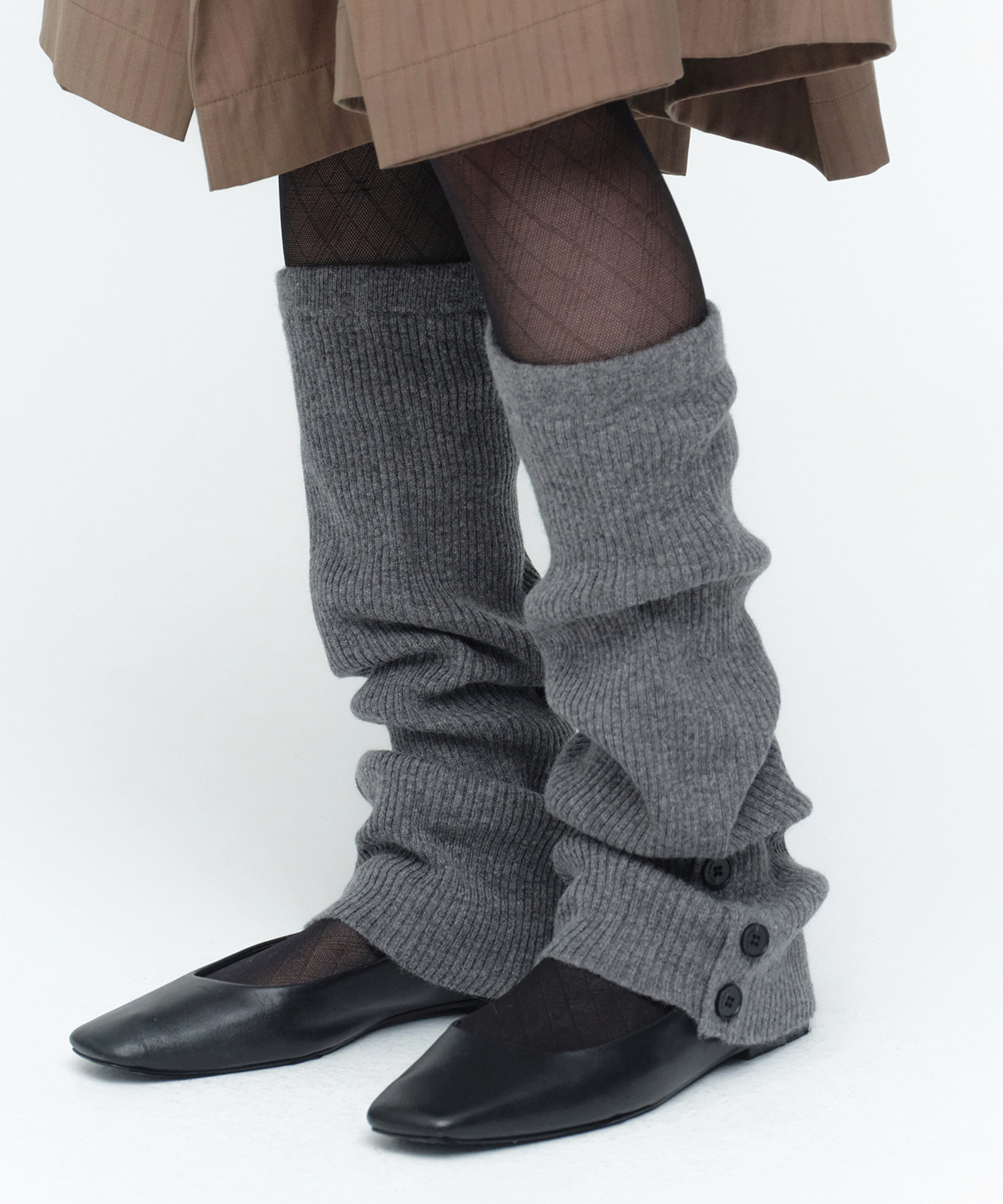 Button Knit Leg Warmer [Gray]