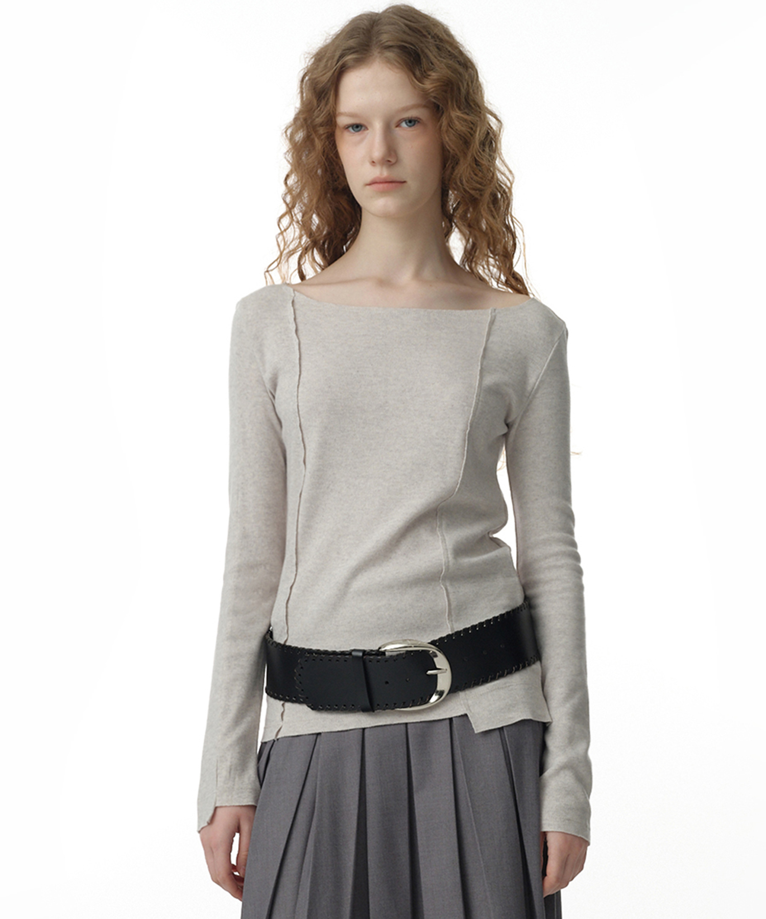 Cut Off Incision T-Shirt [White Melange]