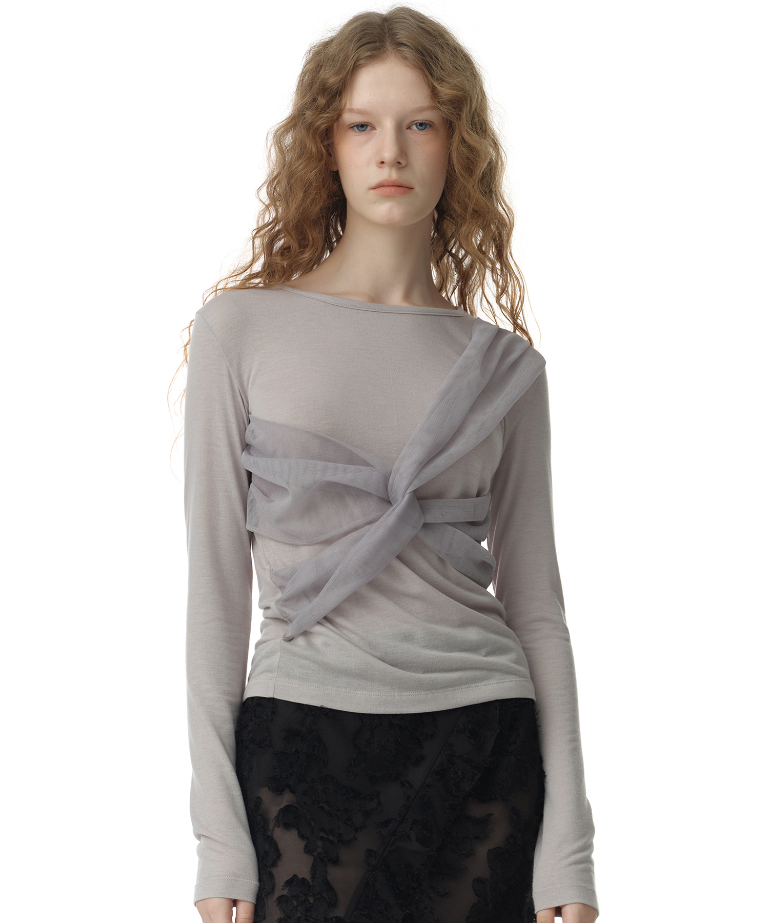Mesh Twist T-Shirts [Gray]