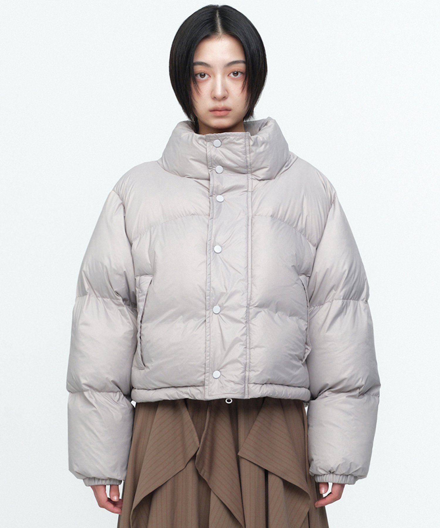 Curved Short Puffer Jacket [Ash Purple]