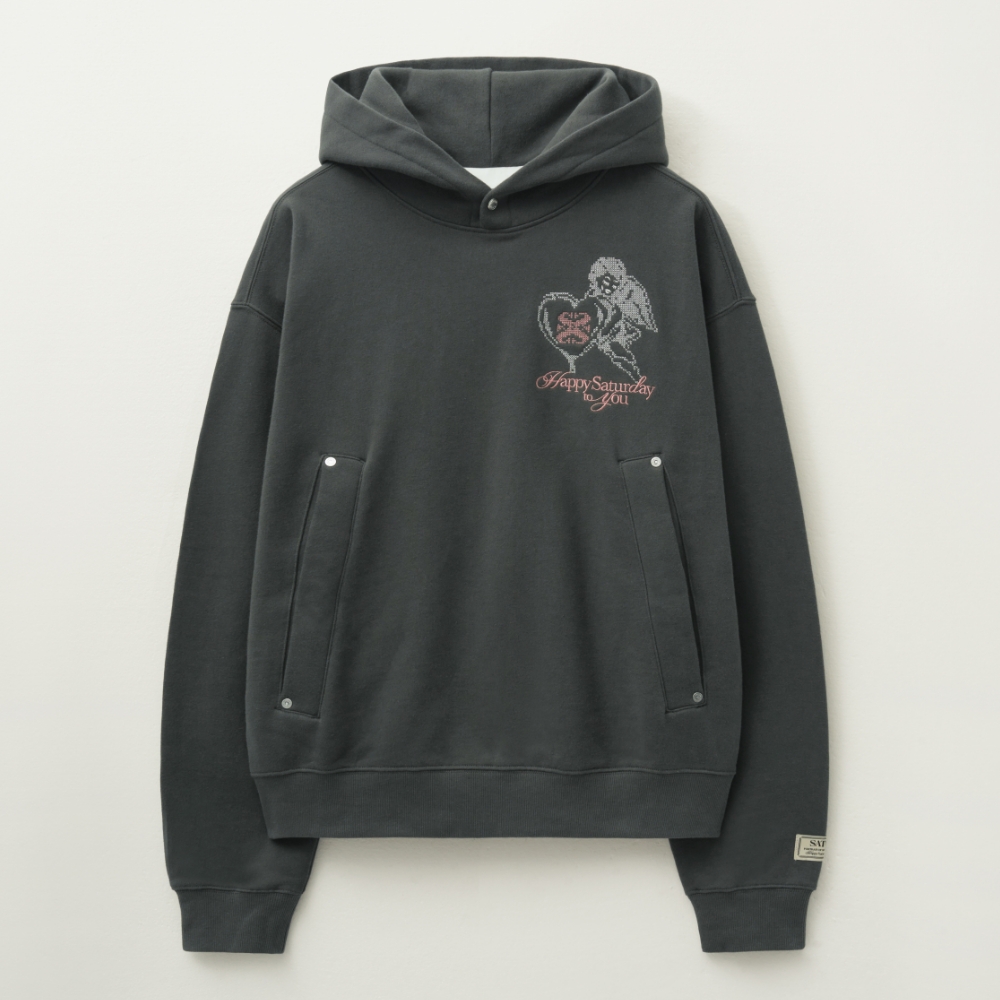 【SATUR】男女兼用/フーディー★ Angel Cross Stitch Hoodie ★ Angel Cross Stitch Hoodie - Charcoal | ファッション通販
