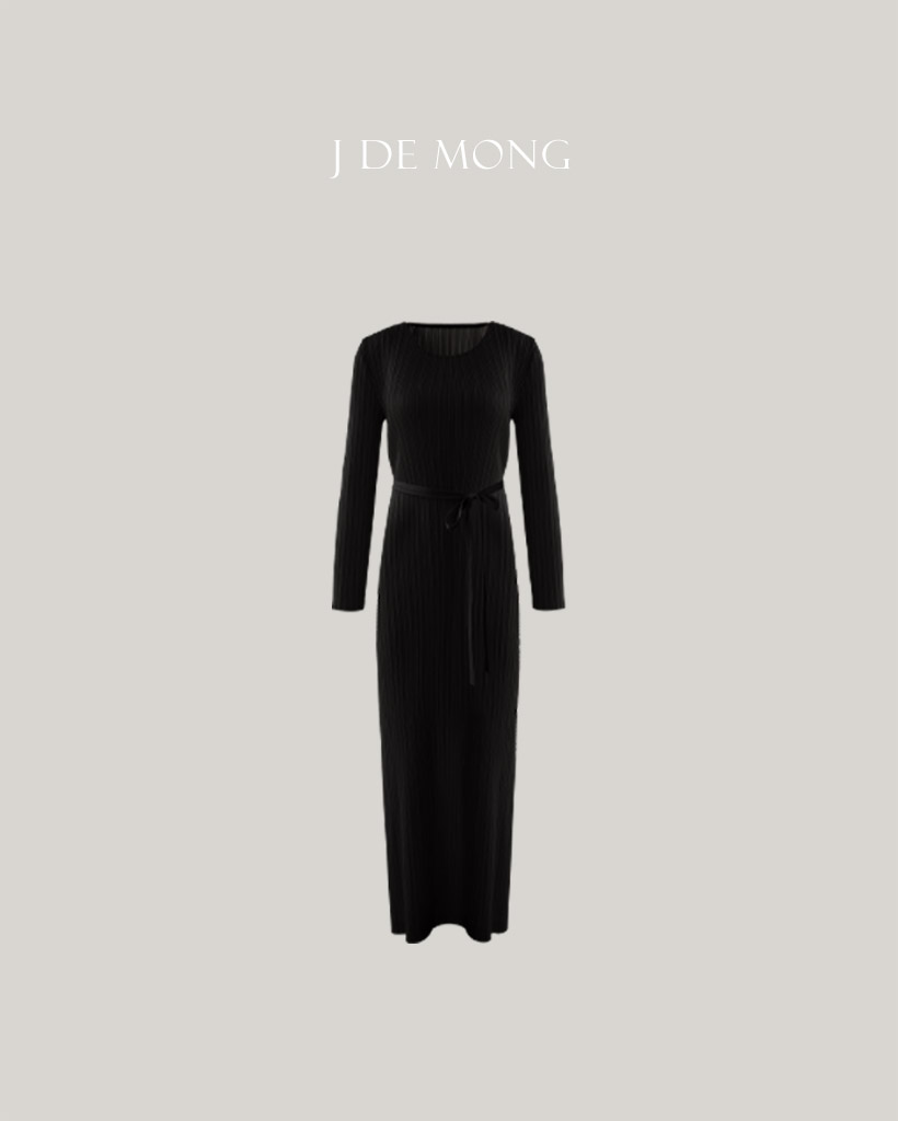 [PLEATS] Matte Long Sleeve Dress - Black