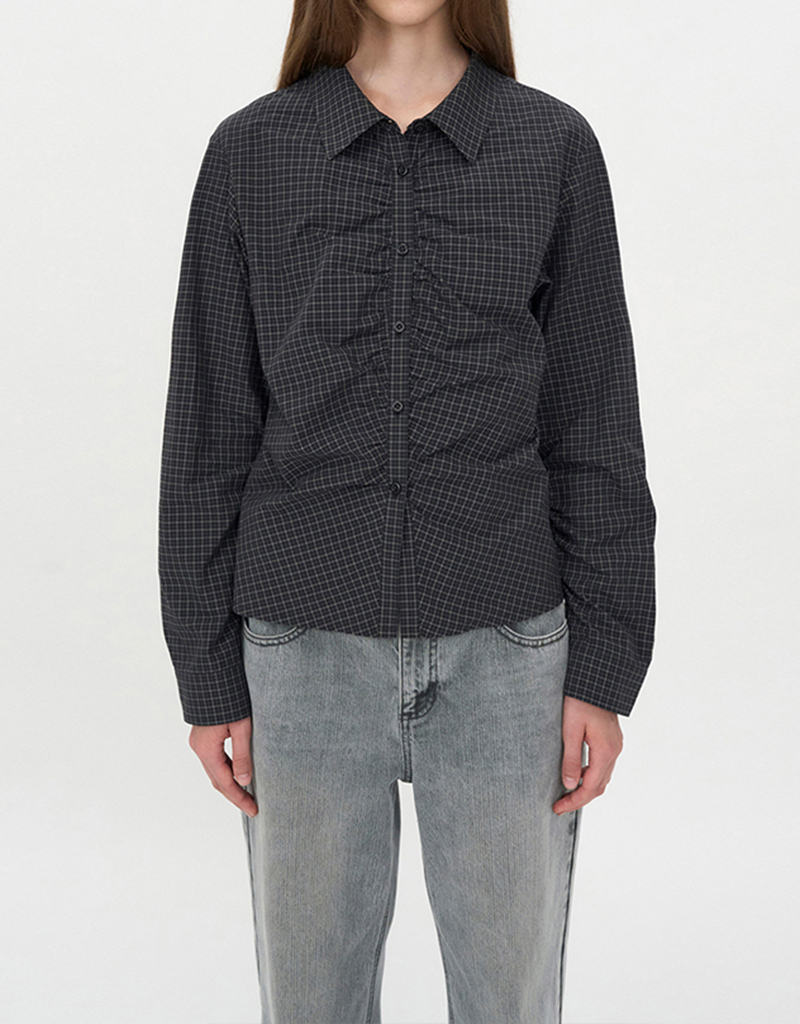 Check Shirring Shirt BLACK CHECK