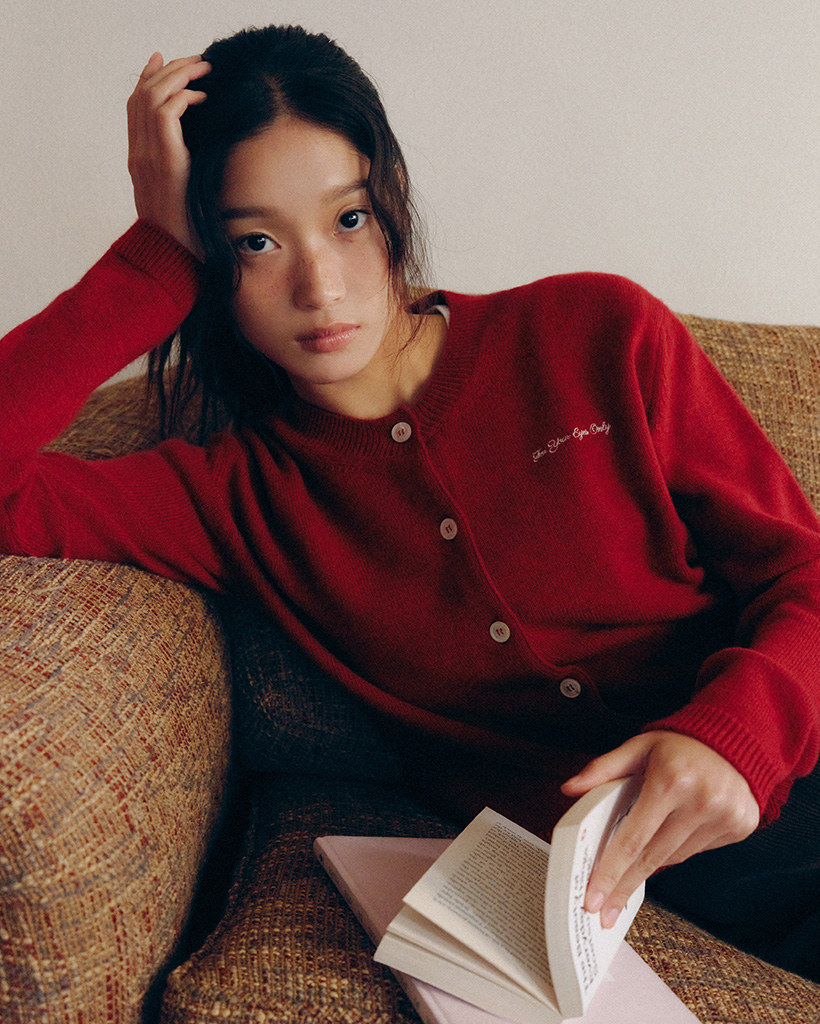 [nugu限定商品] River Wool Knit Cardigan (Berry Red)