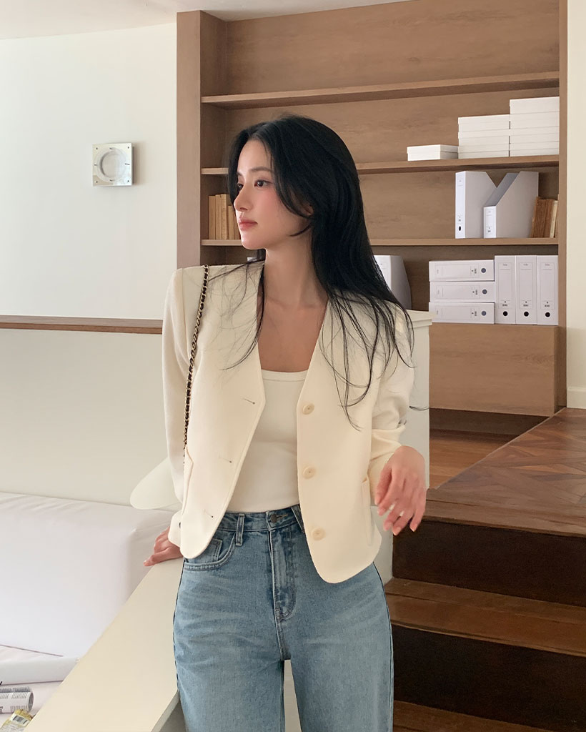 [made] Dunne V-neck tweed jacket