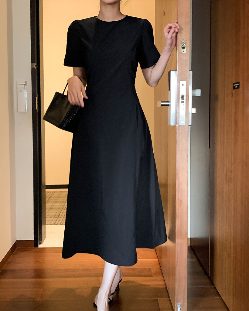 [made] Rev shirring short sleeve dress