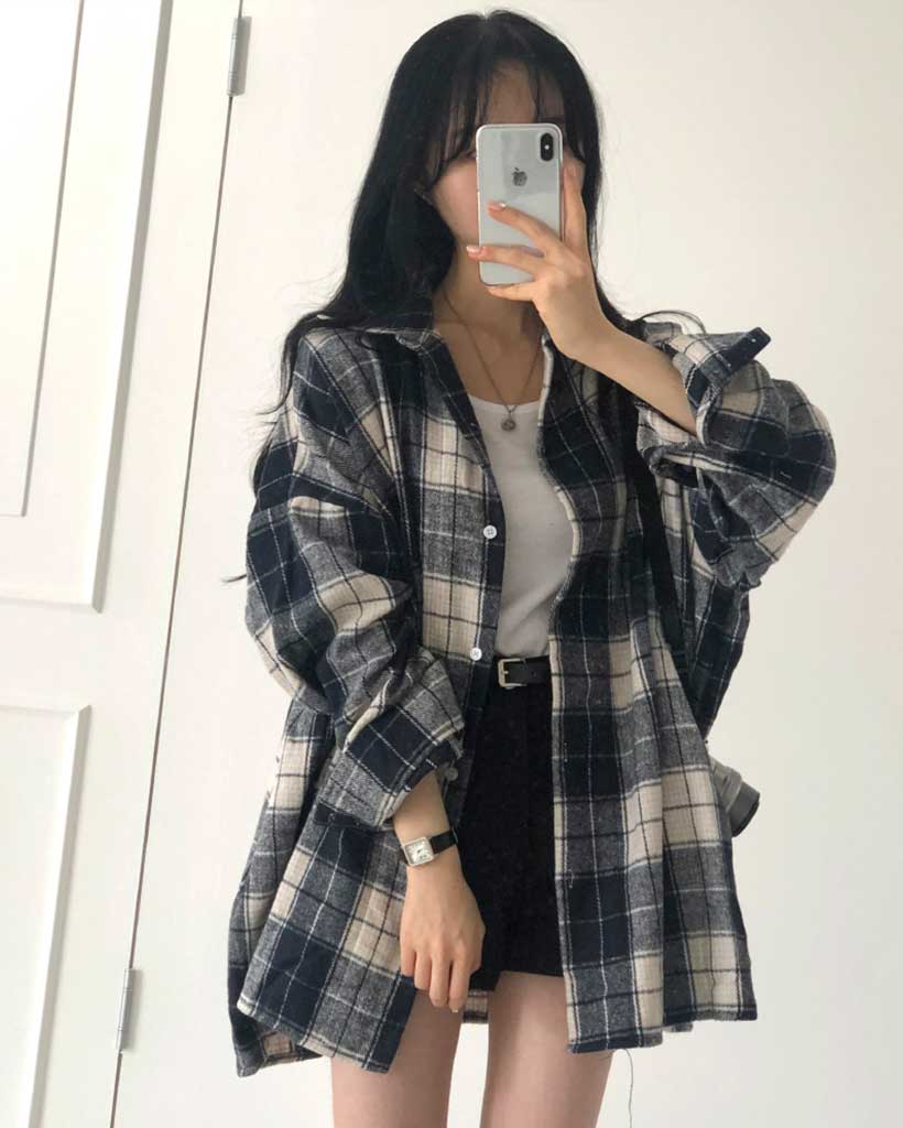 オーバーサイズバイカラーチェックシャツ | ファッション通販