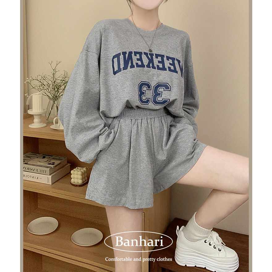 SET)レタリングスリムTシャツ＋ポケットショートパンツ