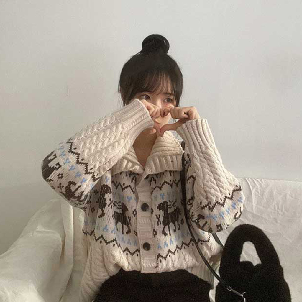 3color] クリスマスヴィンテージノルディック柄カーディガン