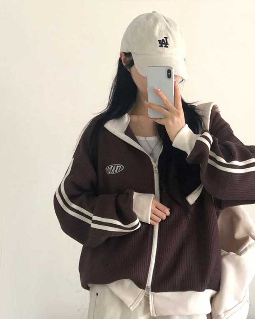 カジュアルワッフルバイカラー2WAYパーカー | ファッション通販