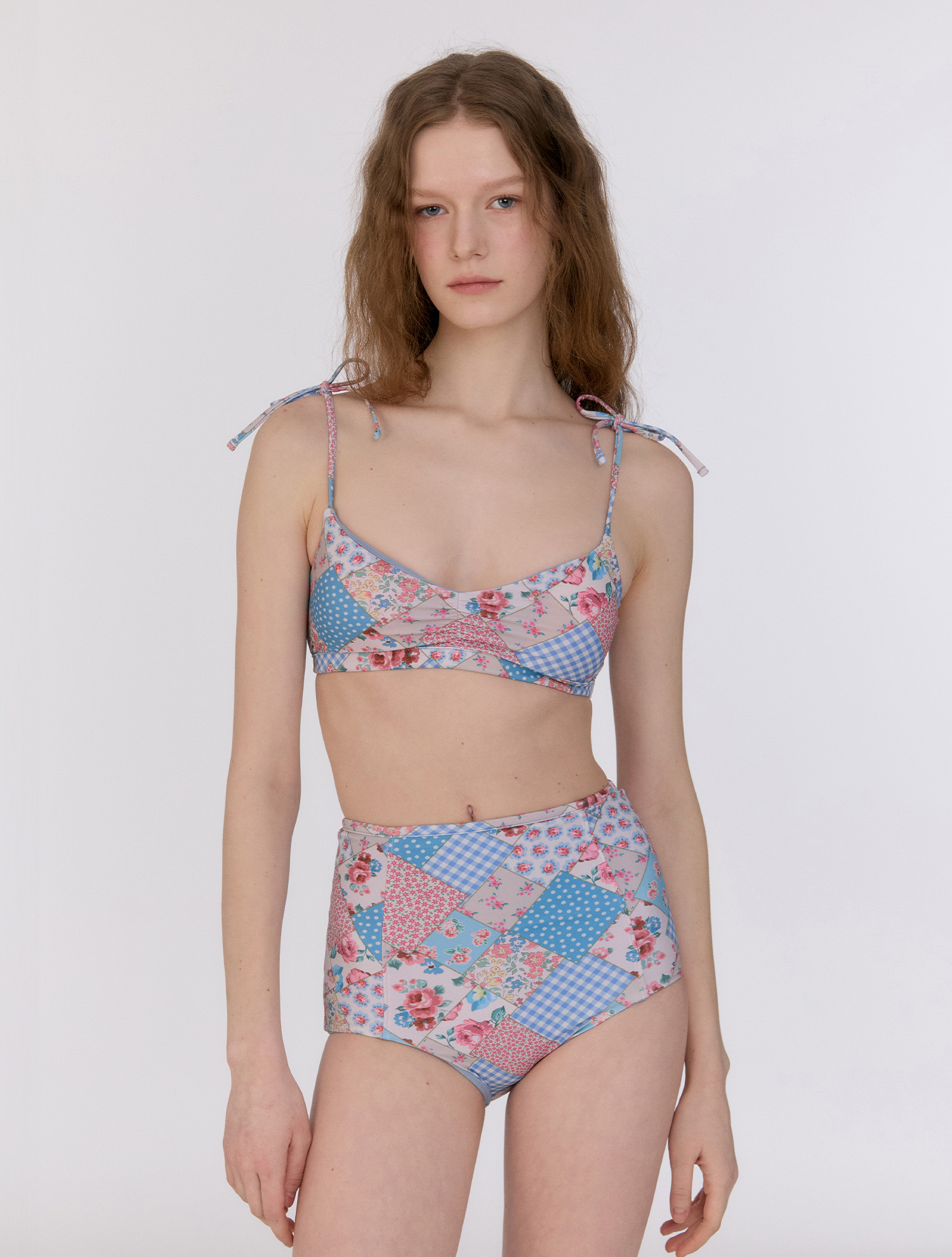 Scarf Smocked Bikini Top [Bohemian Patchwork Sky blue]