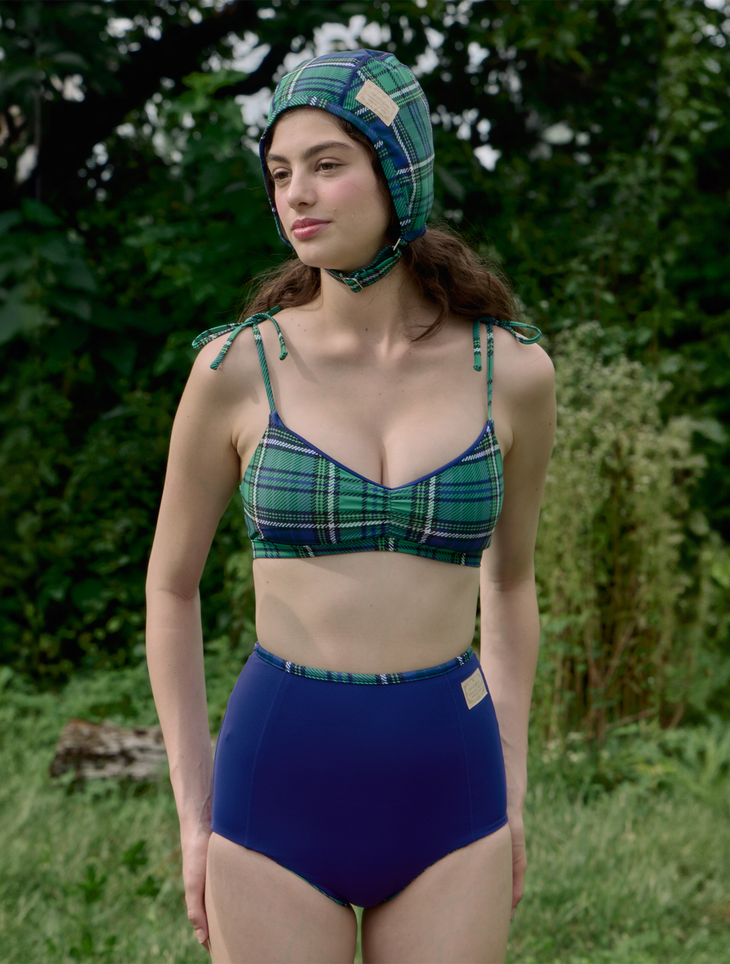 Shirring Reversible Bikini Top [Preppy Check_green]