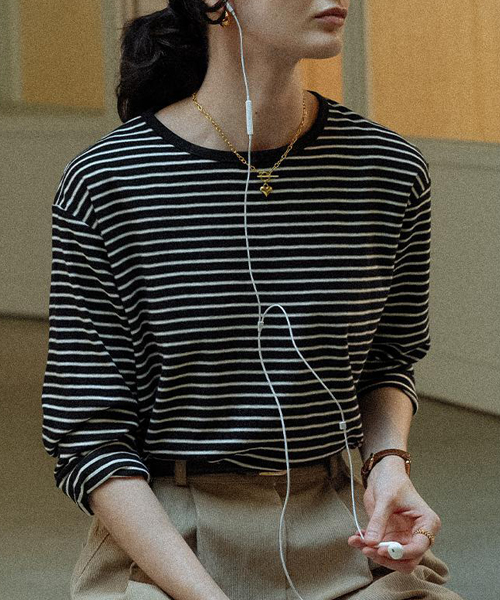 Stripe soft touch T-shirt_Black