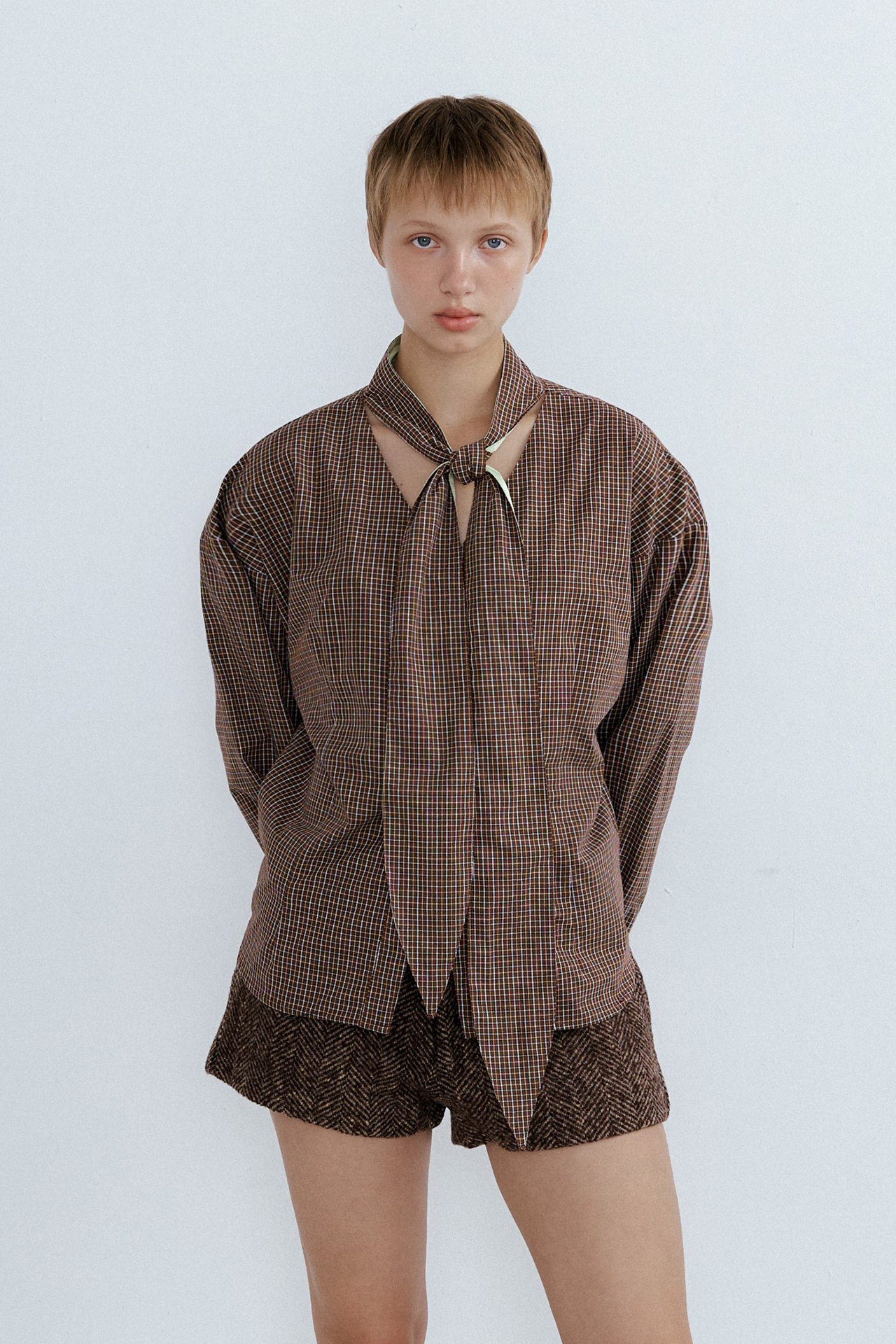 Heritage Check Tie Blouse_Brandy Brown