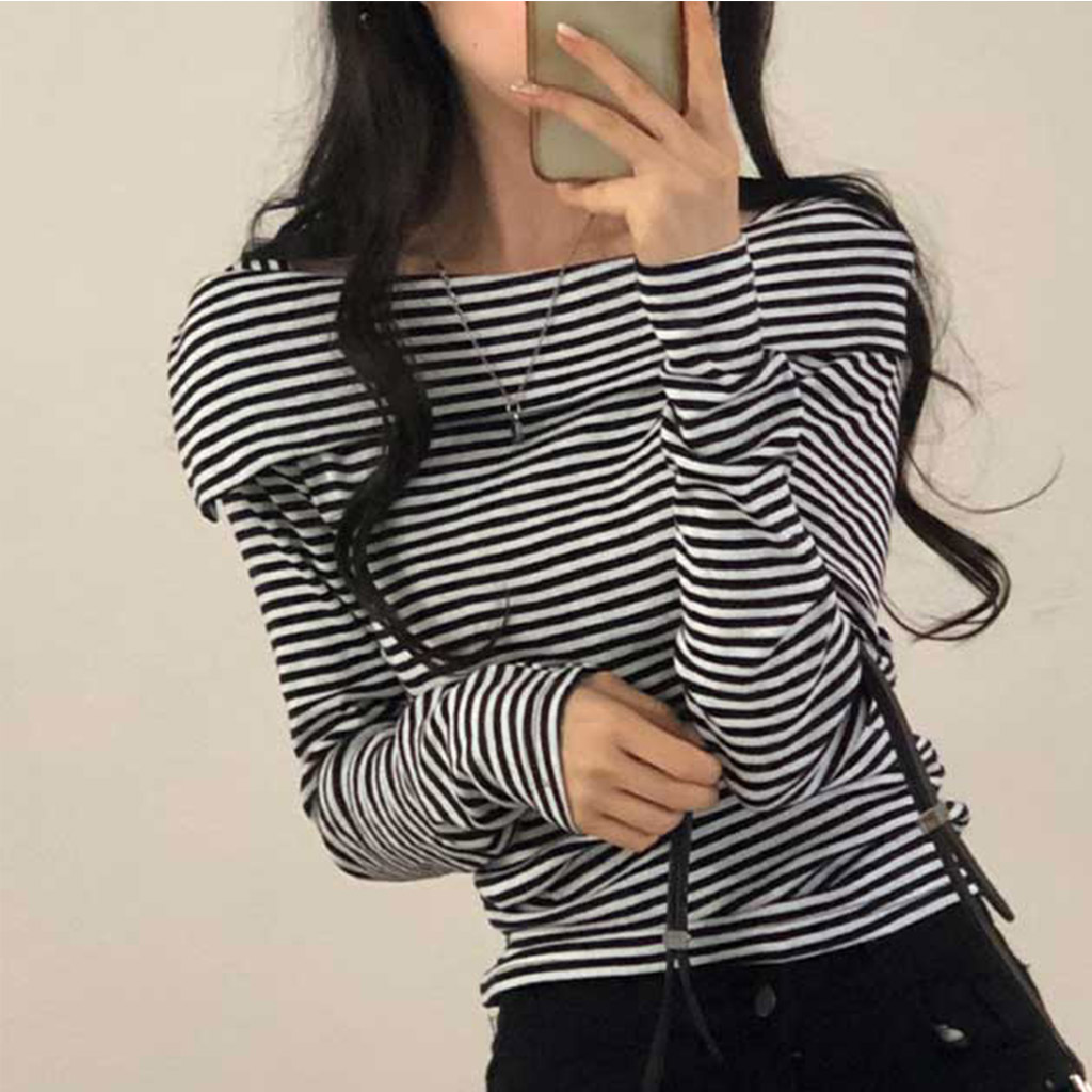 gypsohila Oyster Tops ボーダーオフショルダー ボーダーオフショル | ファッション通販サイト NUGU