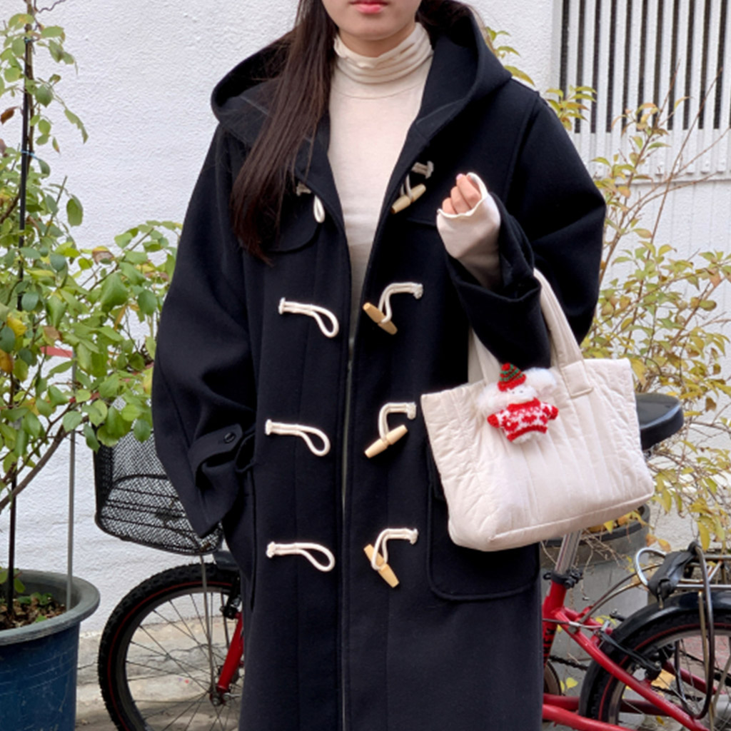 カップルフード付きロングダッフルコート | ファッション通販