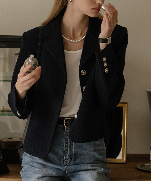 クロップドノーカラー秋ツイードジャケット | ファッション通販サイト NUGU