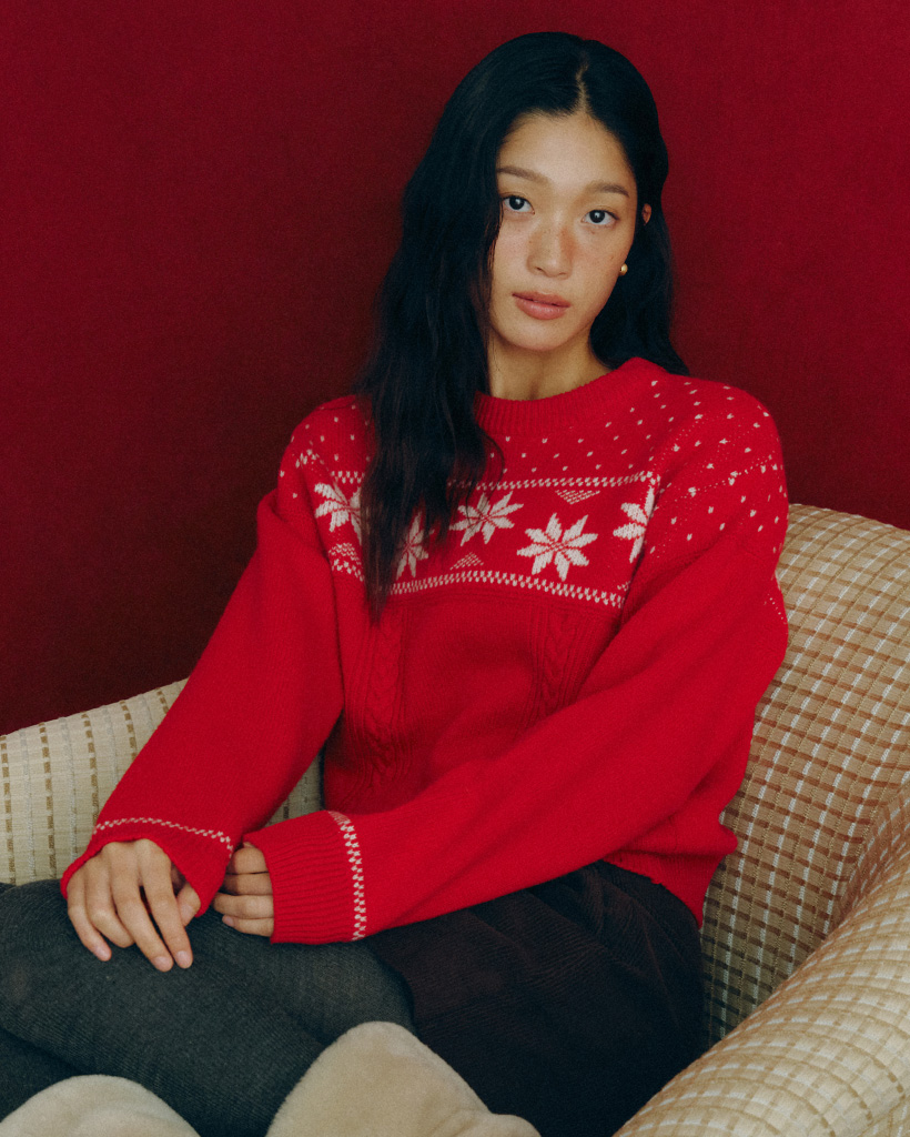 [nugu限定商品] Snow Flower Jacquard Knit (Red)