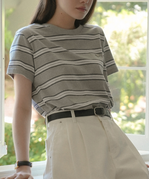 Multi stripe cotton t-shirt_Gray