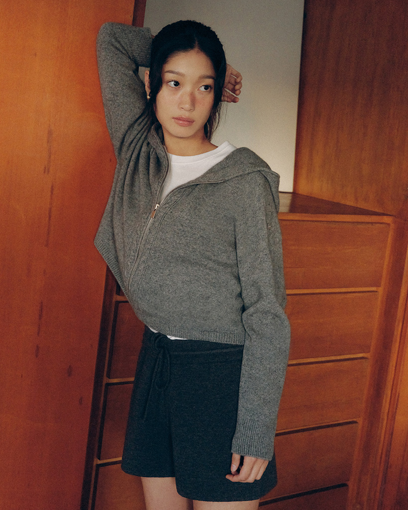 [nugu限定商品] A-ren Wool Knit Hoodie Zipup (Gray)